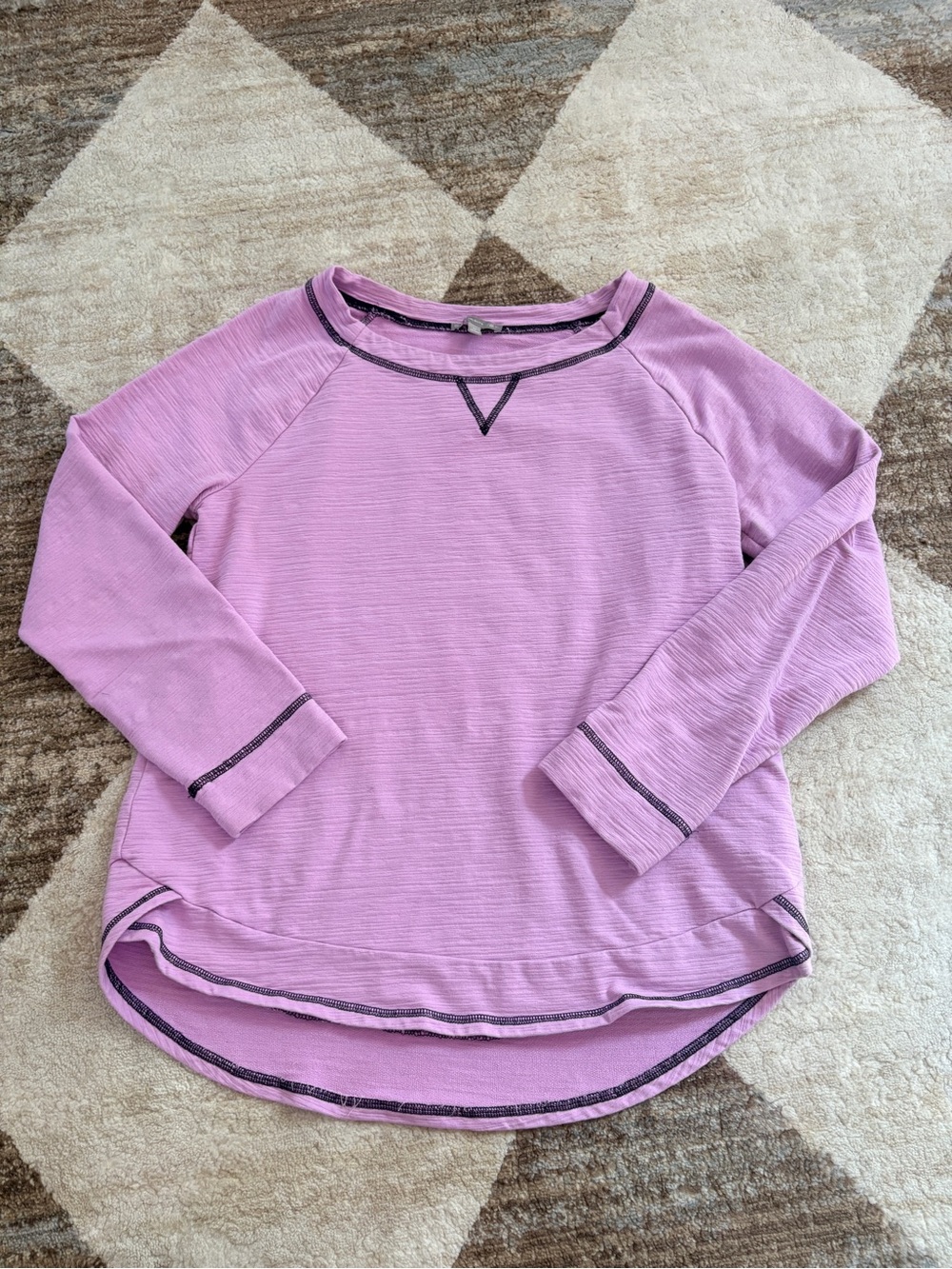 Talbots Lilac Long-Sleeve Crewneck Pullover with Contrast Stitching